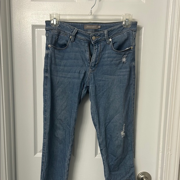 Just USA Blue Skinny Jeans with Distressed Details - Picture 1 of 3